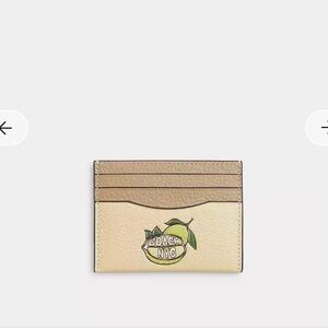 🆕 Coach Leather Card Case with Lemon Graphic in Beige and Tan